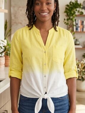 Lightweight Yellow Ombre Tie-Front Womens Top